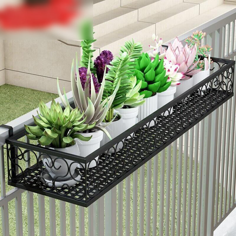 Flower Rack North European Balcony Bold Reinforced Non Perforated Iron Railing Multi-layer Hanging Partition Flower Pot Rack Wall Hanging Green Pineapple Fleshy Length 60cm Width 20cm Height 11.5cm