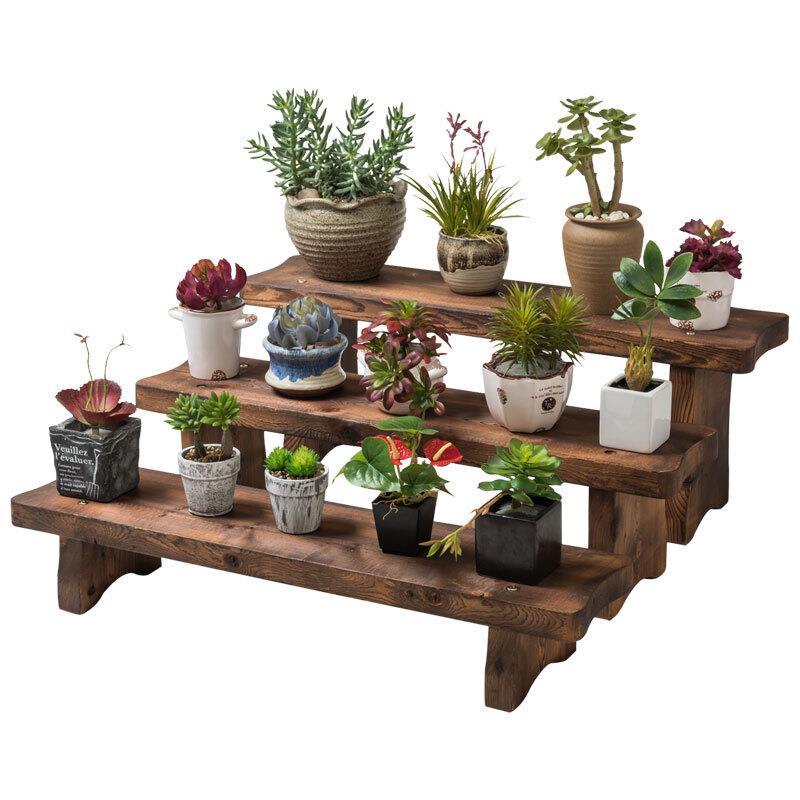 Simple Stepped Balcony Flower Rack Living Room Solid Wood Multi-layer Flower Pot Rack Wooden Indoor Flower Rack Wooden Flower Table Chinese Layer Rack Storage Rack Bonsai Rack 80 Wide Middle Layer