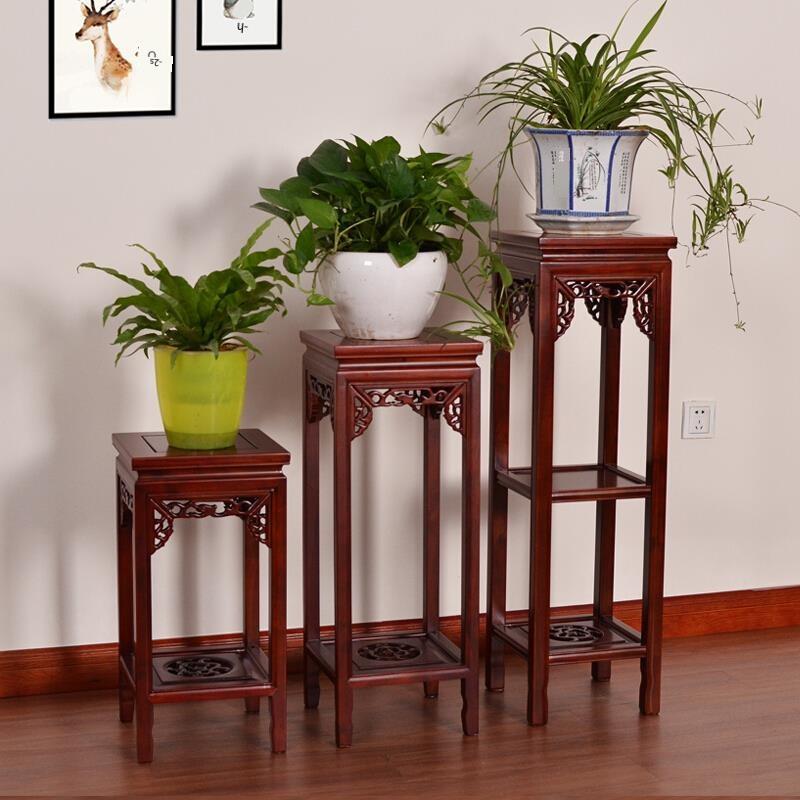 Ming And Qing Classical Chinese Square 1m High Flower Rack Solid Wood Living Room Balcony Elm Solid Wood Multi-layer Flower Rack Lvluoqi Stone Vase Flower Rack Dragon Square 25 * 25 * 60 Chestnut Red