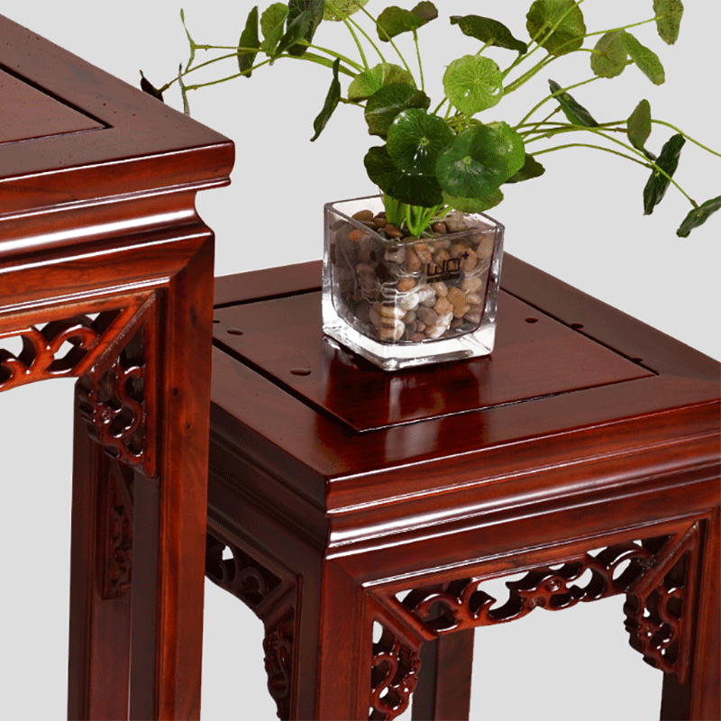 Ming And Qing Classical Chinese Square 1m High Flower Rack Solid Wood Living Room Balcony Elm Solid Wood Multi-layer Flower Rack Lvluoqi Stone Vase Flower Rack Dragon Square 25 * 25 * 60 Chestnut Red