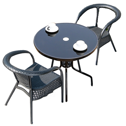 Стул из ротанга, набор из трех предметов, балкон, небольшой стол и стул, сочетание двора и отдыха, простой современный [2 + 1] с 60 стеклянными круглыми столами