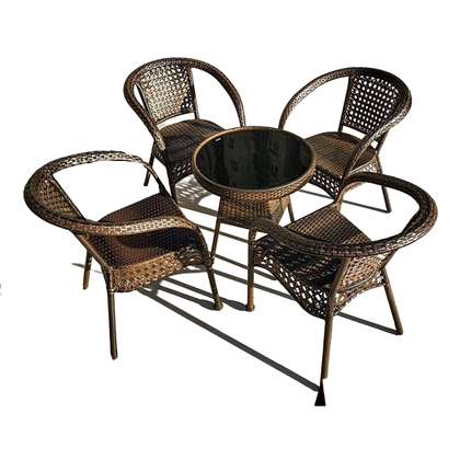 4 стула + 60 черных стеклянных круглых столов, уличный балкон, набор из трех предметов, уличная вилла, двор, терраса из ротанга, простой небольшой чайный столик для отдыха