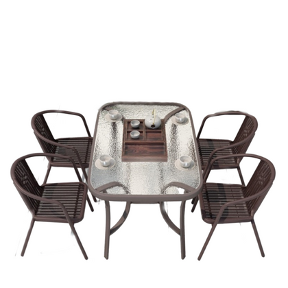 Комбинация стола для отдыха на балконе и стула, уличная утюг, уличная терраса с зонтиком, стул из ротанга, три части из ротанга 6 + 1 [длинный стол 120 * 80 см]