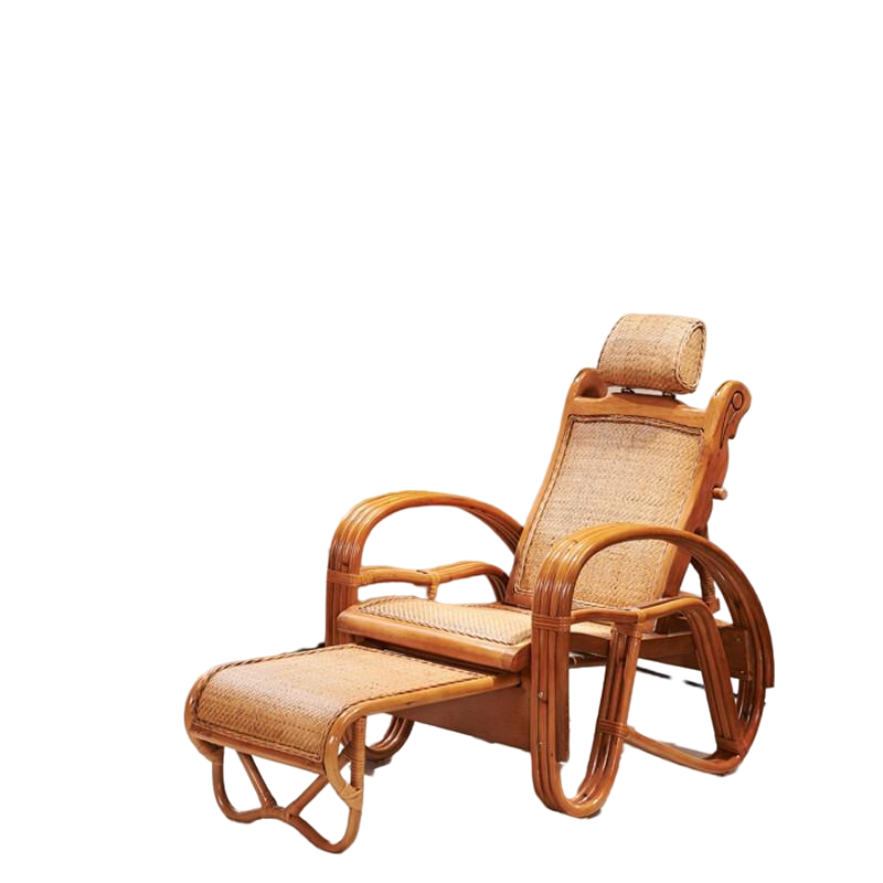 Real Rattan Chair Reclining Chair Couch Living Room Balcony Leisure Chair Indoor Bedroom Lunch Break Chair Courtyard Leisure Chair Lazy Rattan Wooden Stool Reclining Chair