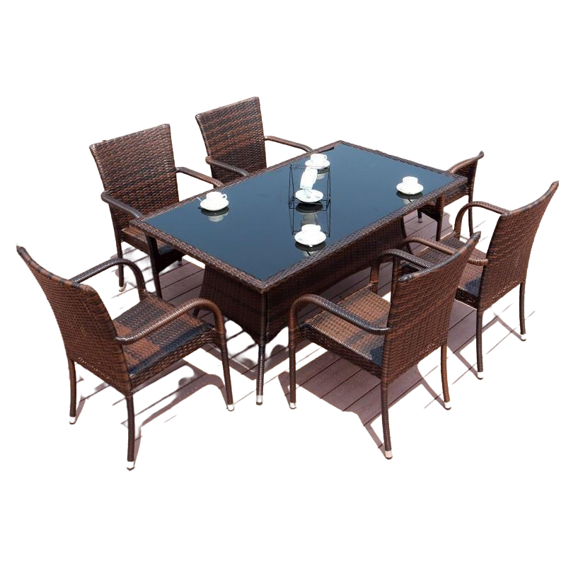 4 Chairs + Rattan Round Table Outdoor Table And Chair Balcony Rattan Chair Barbecue Table And Chair Set