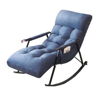 Кресло-качалка для дома, спинки, балкона, скандинавское кресло для взрослых, повседневное кресло для обеденного перерыва, синее (подголовник + регулируемая спинка с помощью педали)