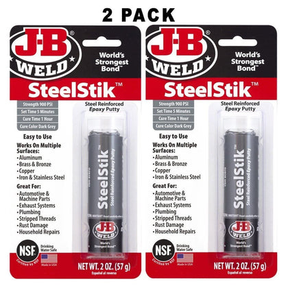 JB Weld 8267-S SteelStik Армированная сталью эпоксидная шпаклевка – 2 унции (2 шт. в упаковке)