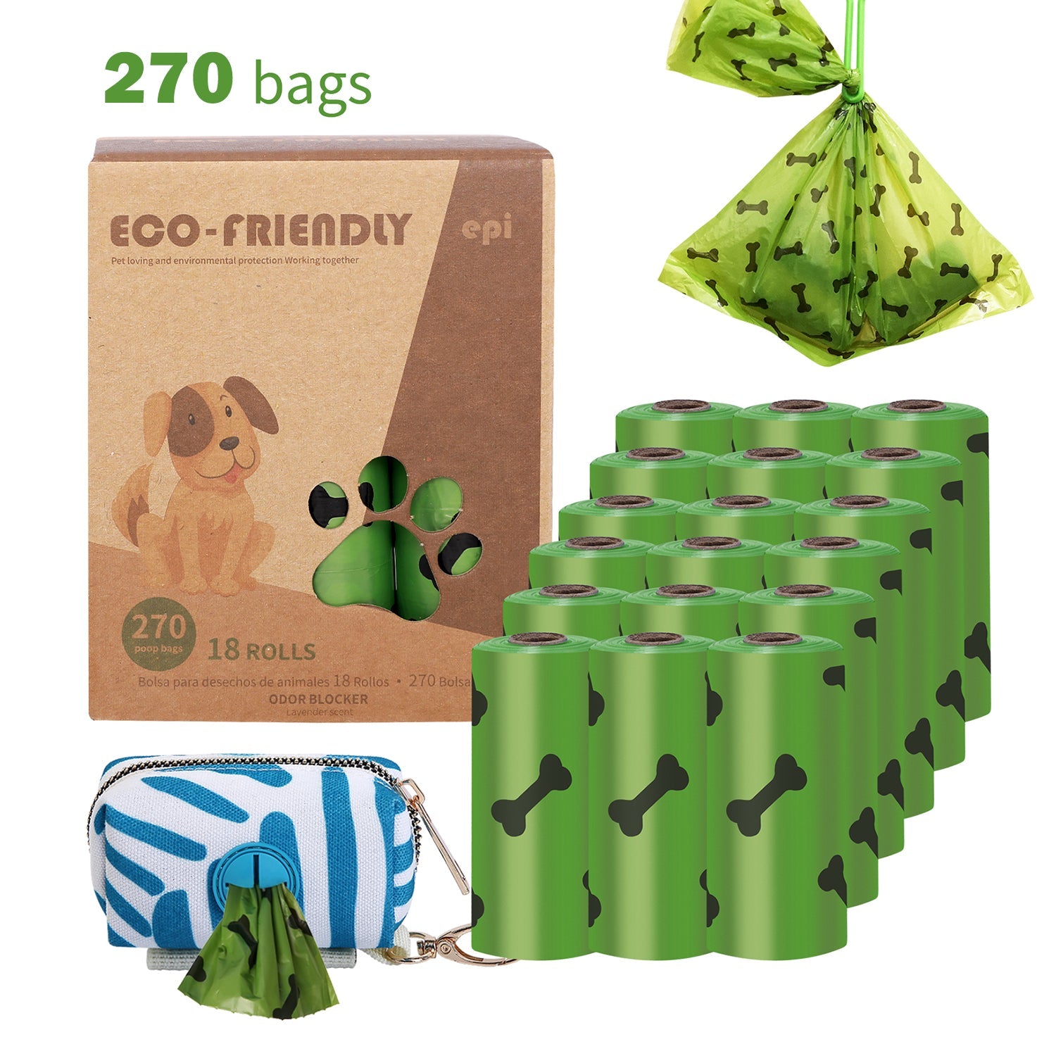 270 Dog Poop Bags Biodegradable Pets Waste Bag with Dispenser and Leash Clip for Dog Extra Thick 100% Leak Proof Bag Doggy Bags 18 Rolls 9