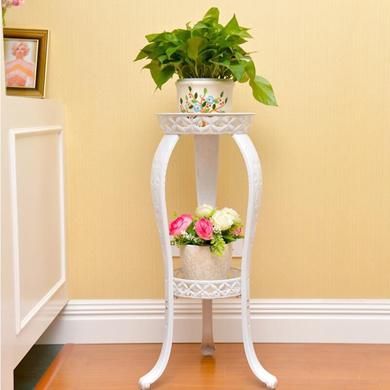 6 Pieces European Iron Flower Rack Multi-storey Living Room Indoor And Outdoor Green Rose Hanging Orchid Pot Rack Green Rose Double-layer Widening And Thickening White (height 82cm)