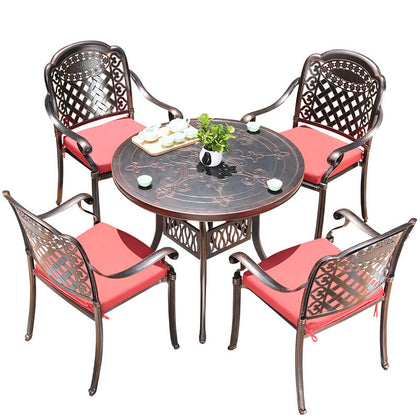 Уличный стол и стул, набор из пяти предметов из литого алюминия, уличный сад для отдыха, двор, европейская мебель 4 + 1 [с круглым столом с резьбой 80 см]