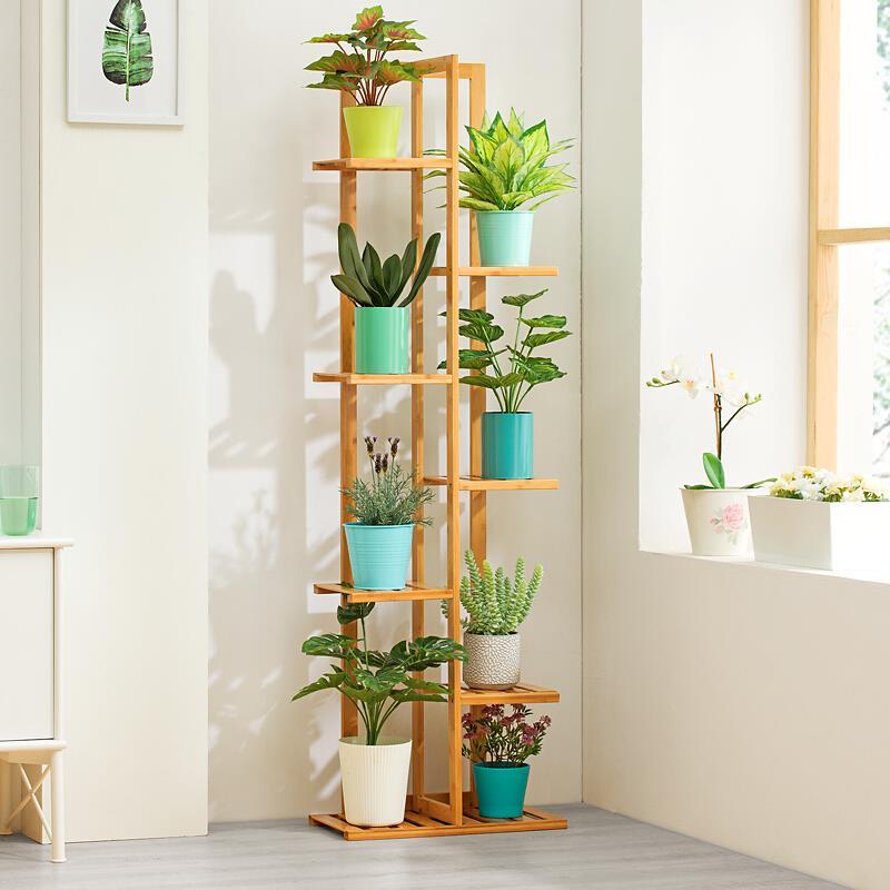 Simple Multi-layer Solid Wood Flower Rack Balcony Fleshy Simple Modern Living Room Indoor Bonsai Rack Nordic American Green Pineapple Hanging Basket Flower Pot Rack Can Hold 7 Layers Of Primary Color