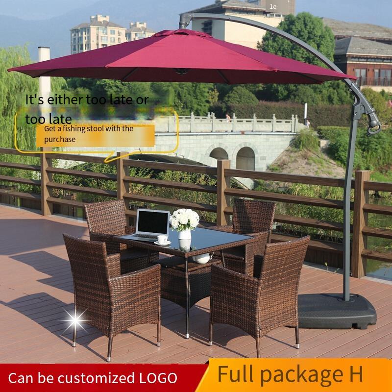 Rattan Woven Outdoor Tables And Chairs Courtyard Leisure Furniture Garden Iron Balcony Outdoor Tea Table Sunshade Combination Package 20