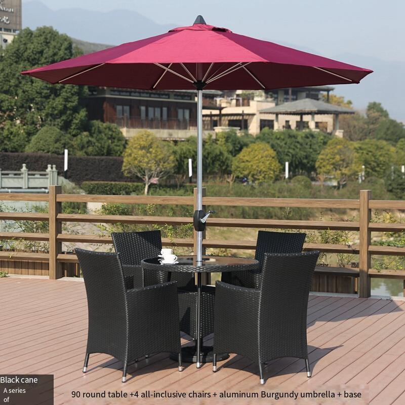 Rattan Woven Outdoor Tables And Chairs Courtyard Leisure Furniture Garden Iron Balcony Outdoor Tea Table Sunshade Combination Package 20