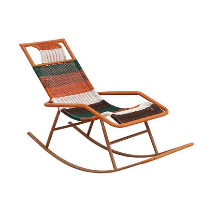 Thickened Brown Round Line Rocking Chair Rattan Chair Nap Reclining Chair Living Room Balcony Lazy Chair Carefree Chair Elderly Leisure Rocking Chair Rattan Rocking Chair