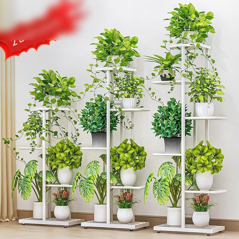 6 Pieces Flower Rack Pot Nordic Indoor Household Balcony Decoration Rack Iron Art Living Room Storage Layer Simple Multi-layer Hanging Rack Green Rose Rack White-5 Basin [height 82cm]
