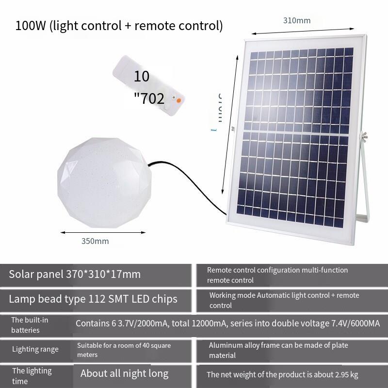 Household Solar Lamp Outdoor Courtyard Lamp Indoor Split Remote Control Ceiling Lamp Photovoltaic Power Generation Solar Wall Lamp 100w