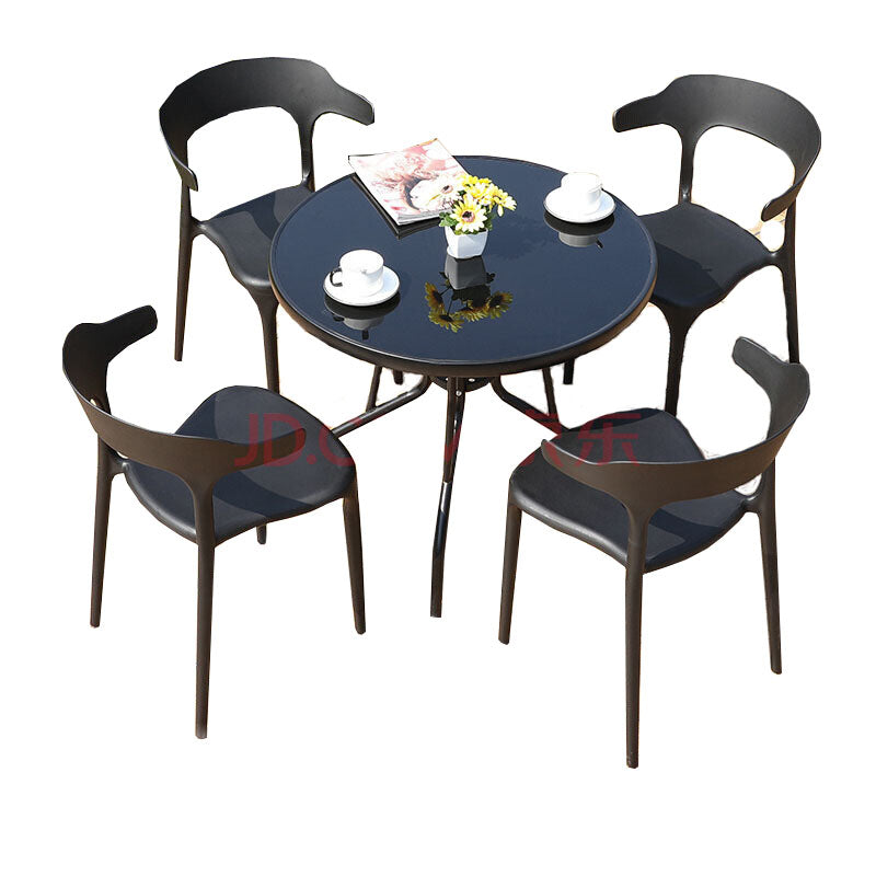 Outdoor Table And Chair Courtyard Garden Terrace Tea Table Leisure Iron Combination Coffee Restaurant Milk Tea 4 Chairs + 70cm Carbon Steel Round Table