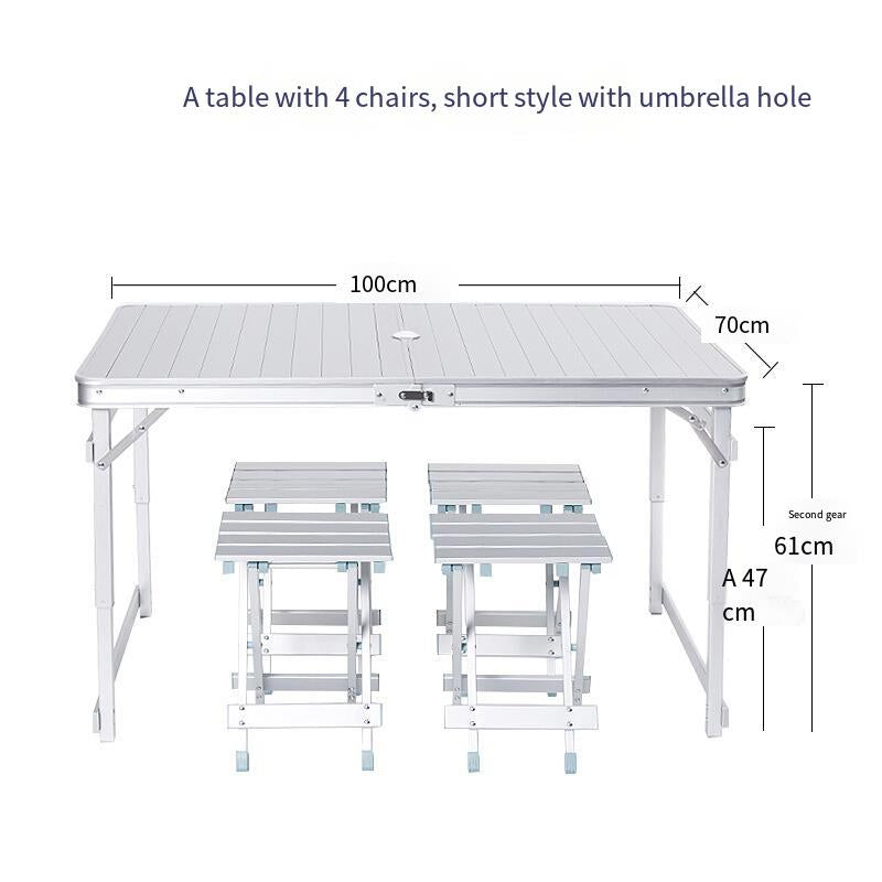 Folding Table Outdoor Portable Table And Chair Combination Set Simple All Aluminum Alloy Stool Villa Dining Table Outdoor Barbecue Table Stall Exhibition Umbrella Hole 1 Table 4 Chairs (long)