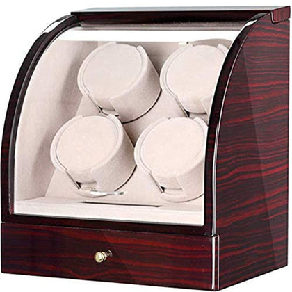CHIYODA Quad Watch Winder Wooden Watch Box With Quiet Mabuchi Motor And 12 Rotation Modes, LCD Digital Display Independent Control, 3 Jewelry Storage