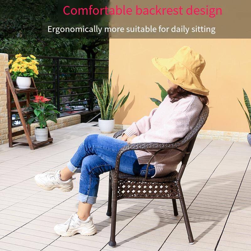 Balcony Small Table And Chair Outdoor Courtyard Rattan Chair Three Piece Set Garden Terrace Rattan Weaving Simple Leisure Tea Table Combination [with Cushion] 2 Chairs + 60 Transparent Round Table