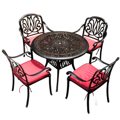 4 стула + круглый стол 90 см, уличная терраса, литые алюминиевые столы и стулья, длинные столы и стулья из сплава для садовой виллы