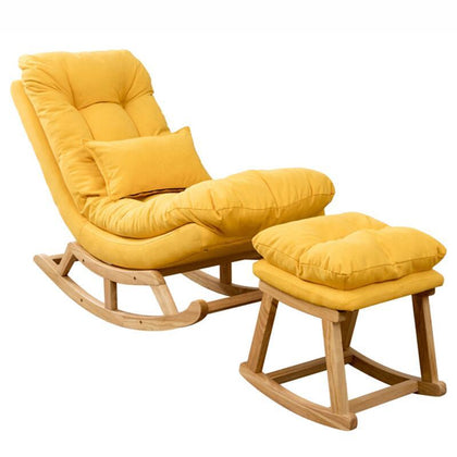 Лимонно-желтое кресло-качалка + педали - с подушкой Скандинавский ленивый диван Кресло-качалка из цельного дерева с креслом для дома Бытовое одноместное свободное кресло Балкон Гостиная Спальня Спинка Кресло для отдыха