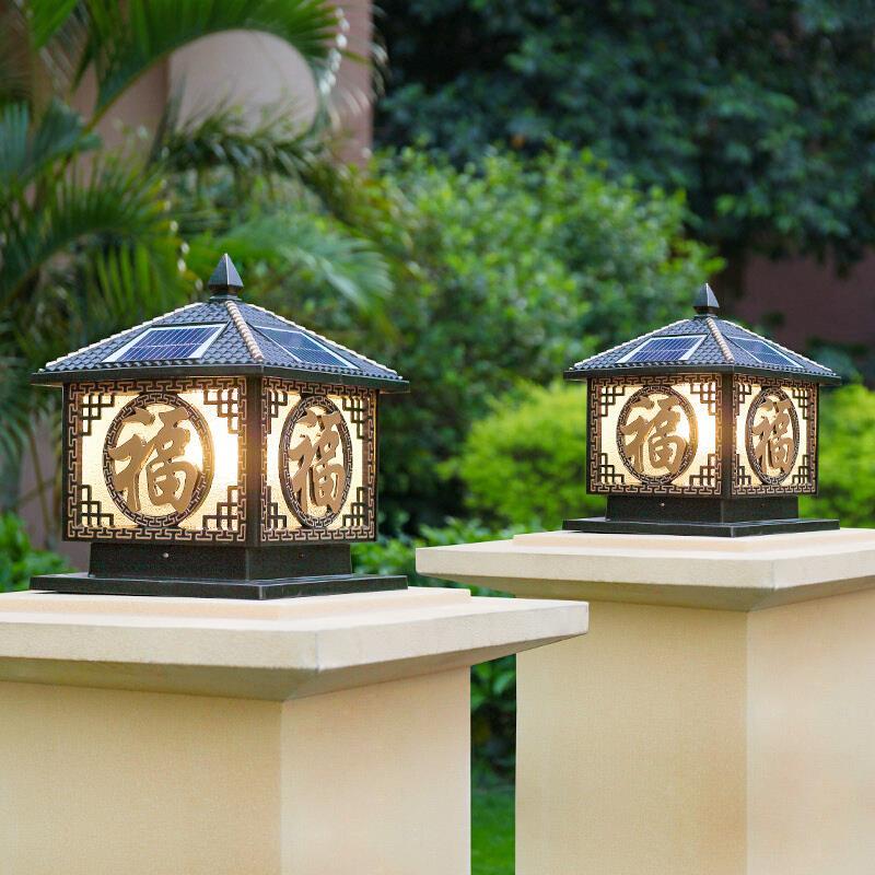 Solar Remote Control LED Column Head Lamp Outdoor Waterproof Domestic Chinese Outdoor Lamp Courtyard Fence Column Head Lamp