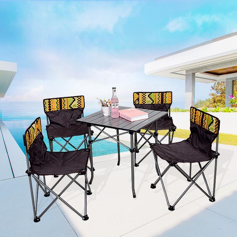 Outdoor Folding Table And Chair Set Portable Aluminum Alloy Camping 5-piece Set Self Driving Car Barbecue Leaf Blue 5-piece Set
