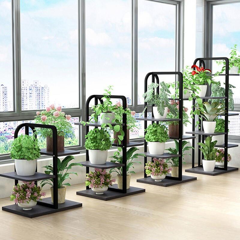Flower Shelf Balcony Living Room Flower Table Movable Floor Type Iron Multi-storey Indoor Meat Green Pineapple Storage Flower Pot Rack With Wheel Wooden Pot Rack With Six Layers And One White (upgrade And Broadband Wheel)