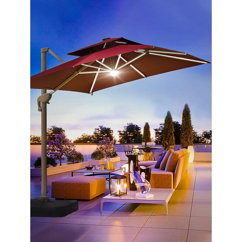 Outdoor Sunshade With Light Solar Light Strip Umbrella Courtyard Terrace Balcony Square Solar Big Roman Umbrella [with Light] 3m Square Silver White With 170kg Water Injection Sand Injection Base