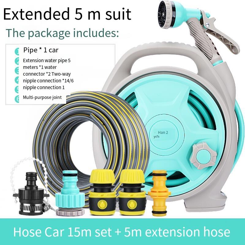 Household Flower Watering Water Pipe Truck Water Pipe Hose Storage Rack Garden Flower Watering Artifact Car Washing Water Gun Nozzle Water Pipe Truck 15m Suit + 5m Extension Water Pipe