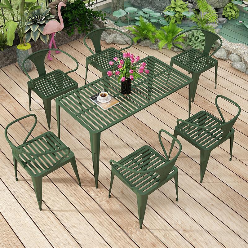 Outdoor Table And Chair Combination Courtyard Leisure Milk Tea Shop With Three Piece Iron Balcony Open Garden Villa Small Tea Table Terrace Dining Table 1 Table (length 70 * Width 70cm) + 4 Chairs