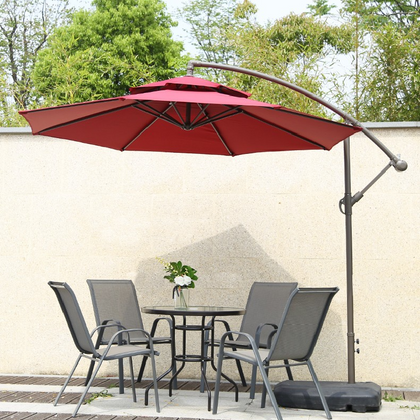 Уличный солнцезащитный козырек, садовый зонт для виллы, складной уличный зонт 2,7, железный солнцезащитный козырек с двойным верхом, винно-красный + крестообразное основание