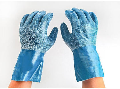 6 Pieces Lengthened Oil Proof Gloves Chemical Proof Gloves Acid And Alkali Resistant Abrasion Resistant Protection Labor Gloves L-Size Single Pair
