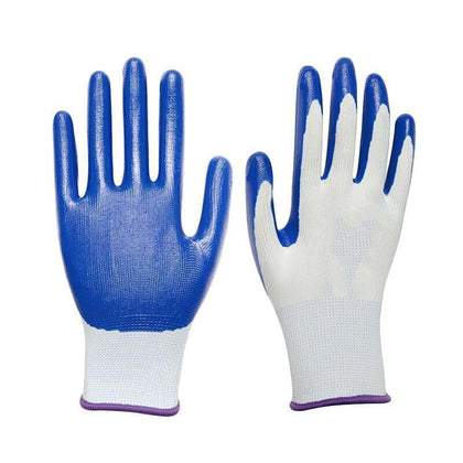Перчатки для защиты труда с пропиткой нитрилом Противоскользящие Износостойкие Маслостойкие перчатки для защиты от кислот и щелочей Рабочие перчатки для охраны труда Синие 12 пар Размер M
