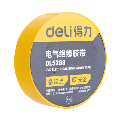 Deli 50 рулонов желтой электроизоляционной ленты 0,13мм*18мм*10м DL5263