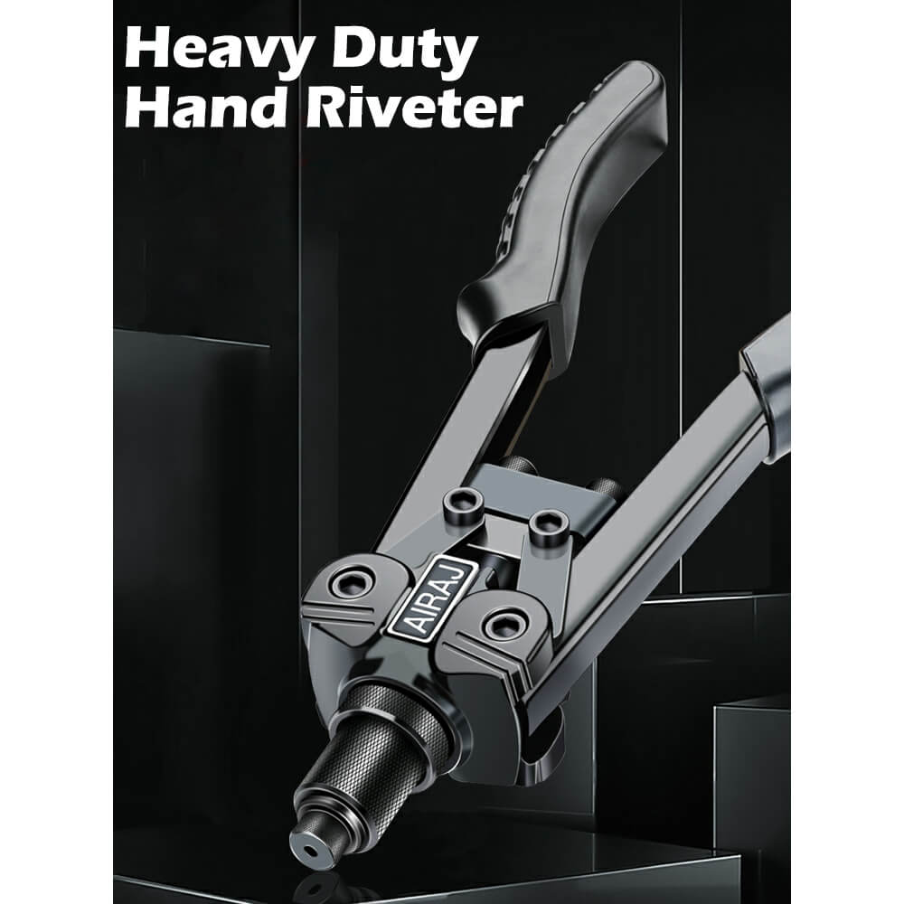 Heavy Duty Hand Riveter Long Arm Rivet Tools Includes 100-Piece Rivets and 5 Replaceable Nozzles Pop Rivet Gun with Waste Rivets Collection Bottle